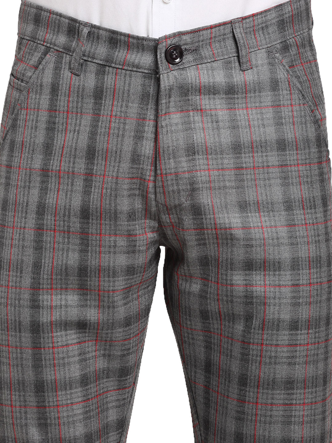 Jainish Men's Grey Cotton Checked Formal Trousers ( FGP 267Grey ) | Grocsy