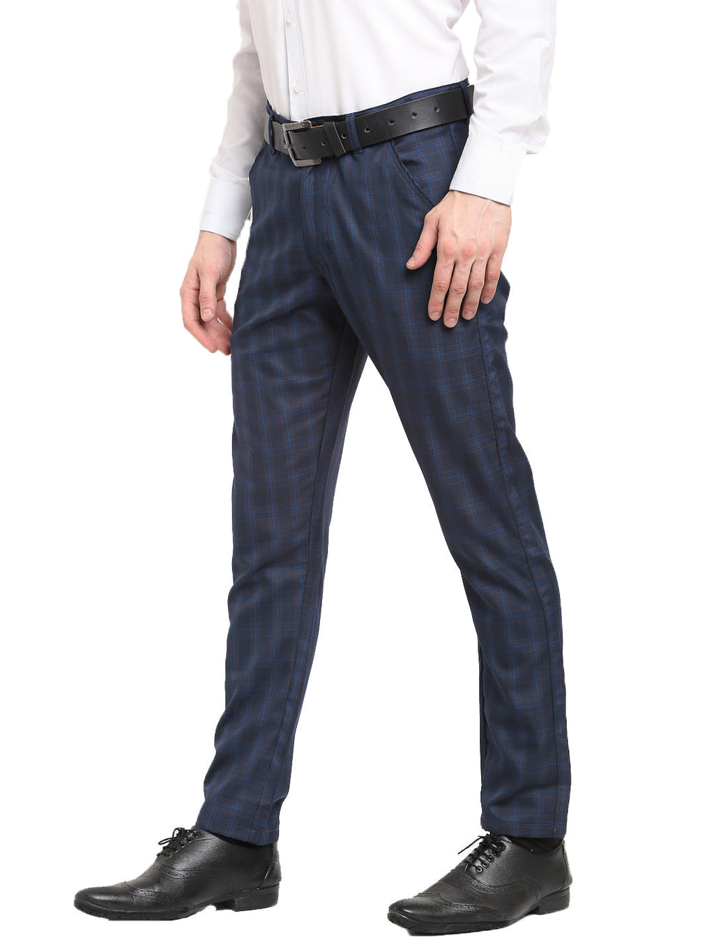 Jainish Men's Navy Blue Cotton Checked Formal Trousers ( FGP 267Navy ) | Grocsy