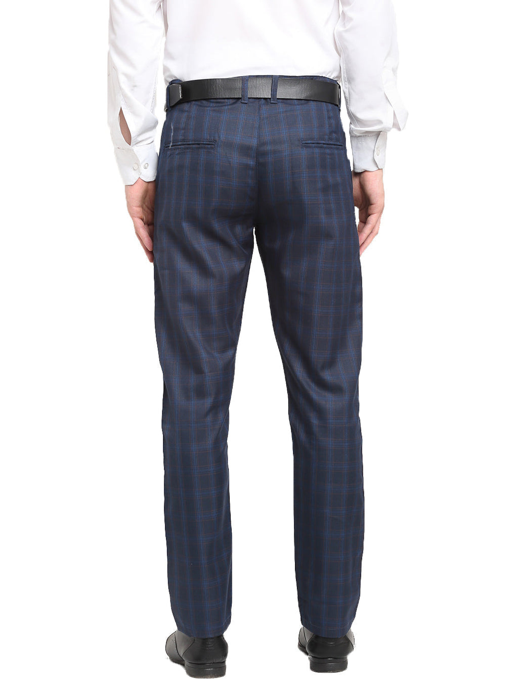 Jainish Men's Navy Blue Cotton Checked Formal Trousers ( FGP 267Navy ) | Grocsy