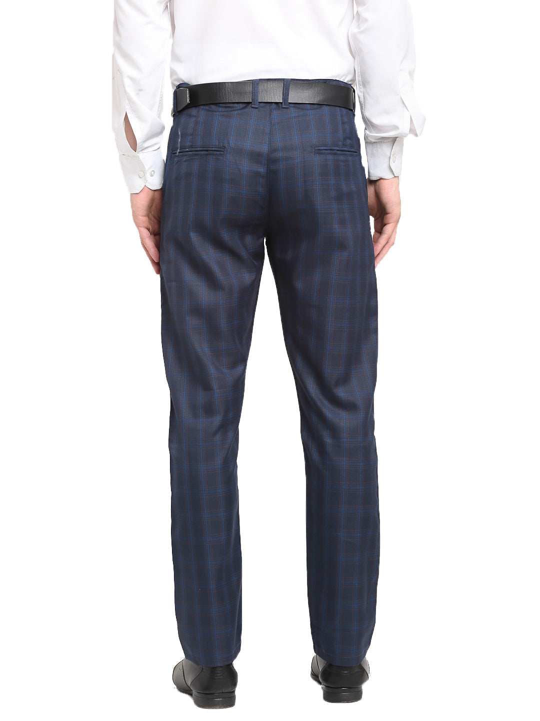 Jainish Men's Navy Blue Cotton Checked Formal Trousers ( FGP 267Navy ) | Grocsy