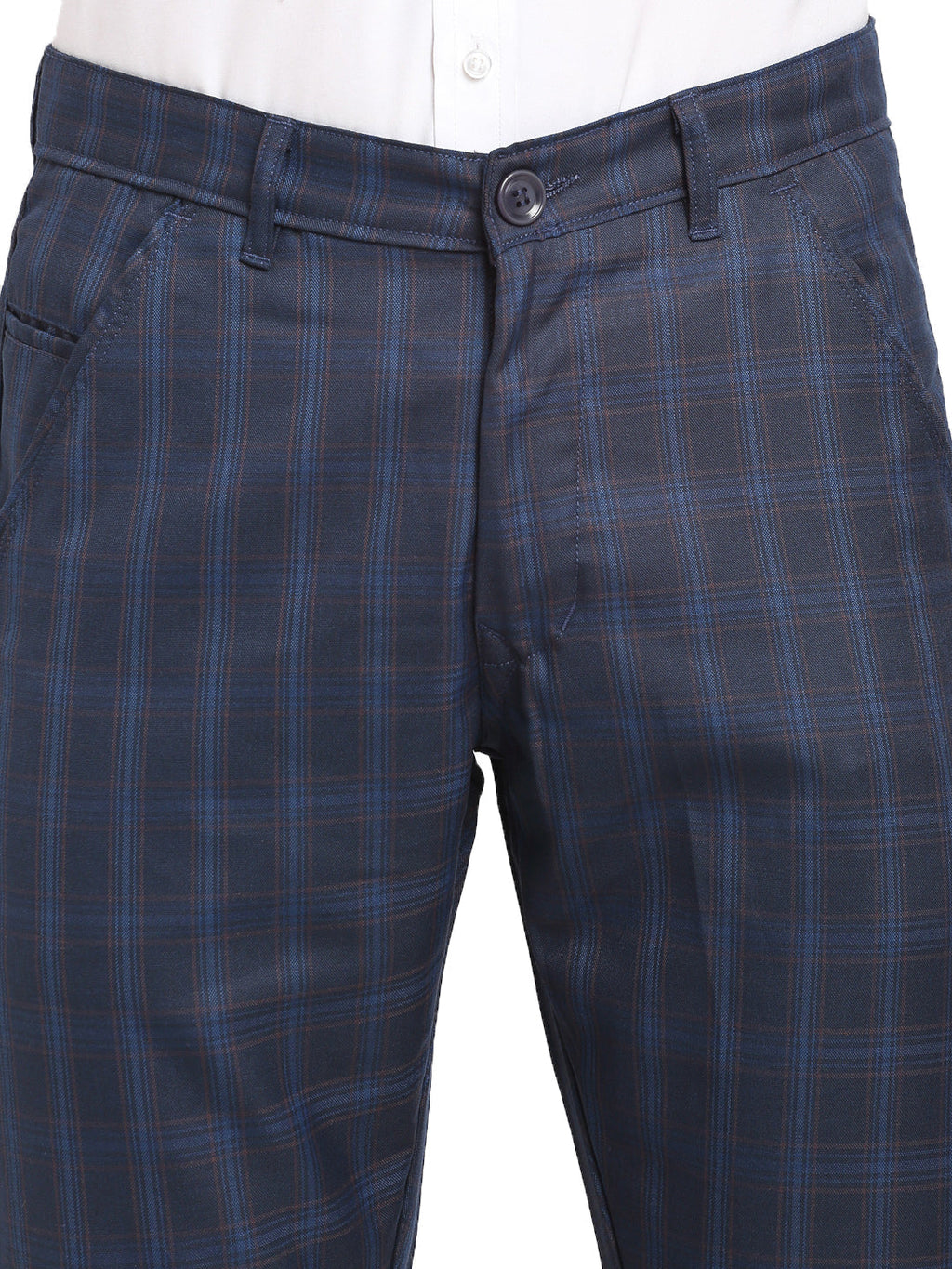 Jainish Men's Navy Blue Cotton Checked Formal Trousers ( FGP 267Navy ) | Grocsy