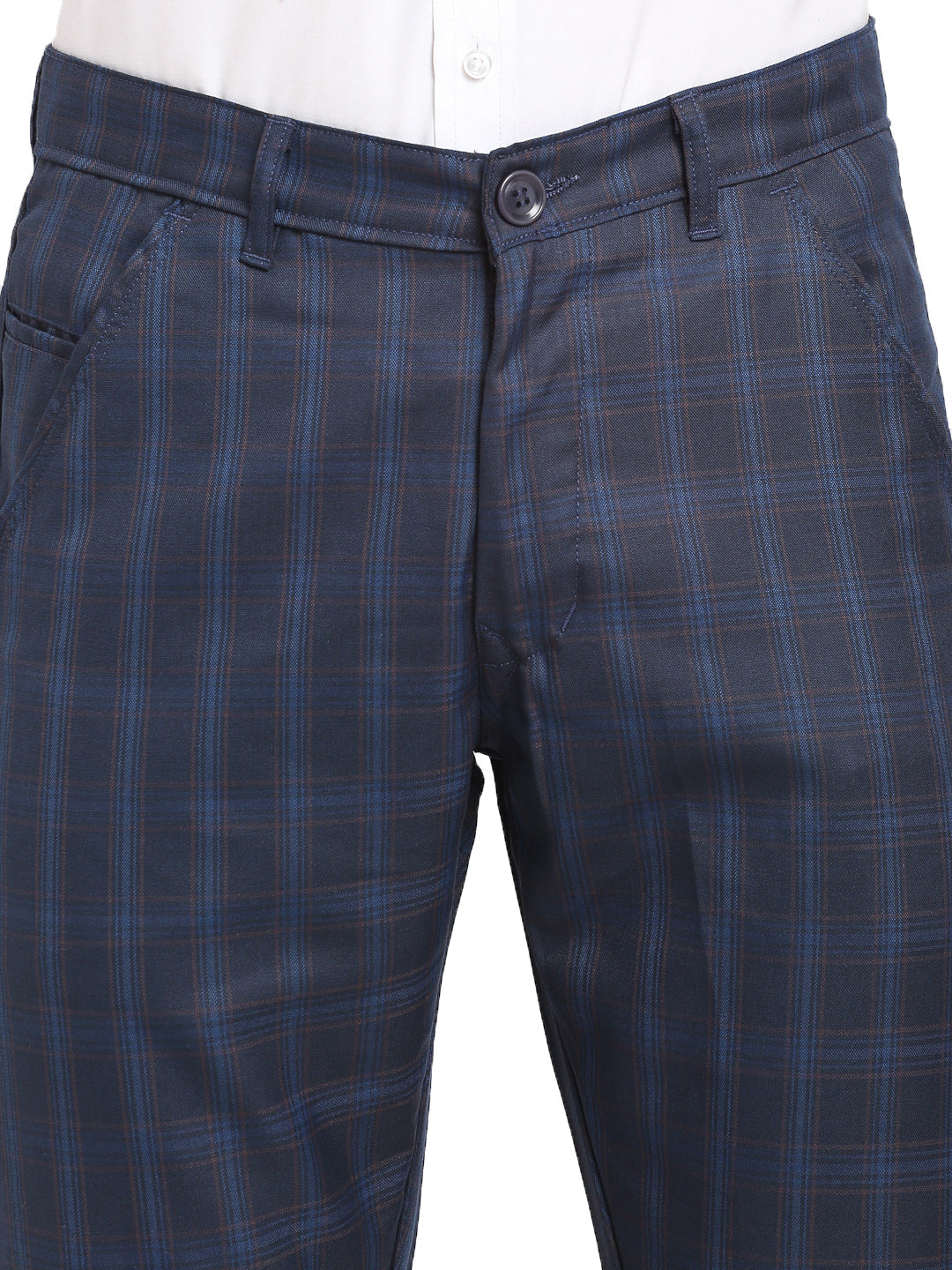 Jainish Men's Navy Blue Cotton Checked Formal Trousers ( FGP 267Navy ) | Grocsy