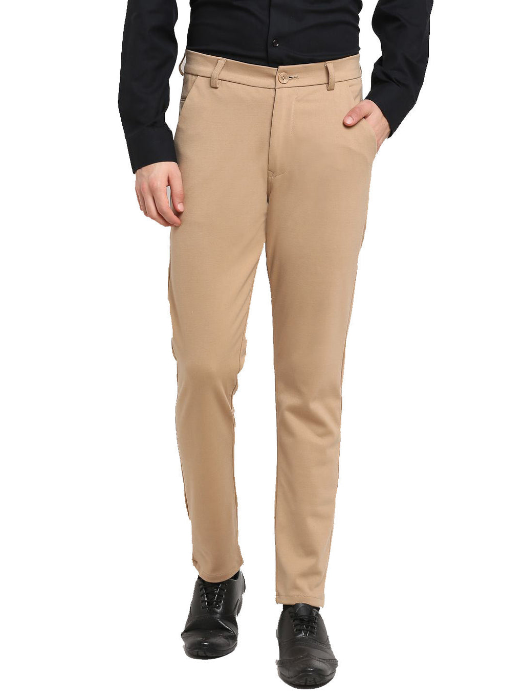 Jainish Men's Beige 4-Way Lycra Tapered Fit Trousers ( FGP 269Beige ) | Grocsy