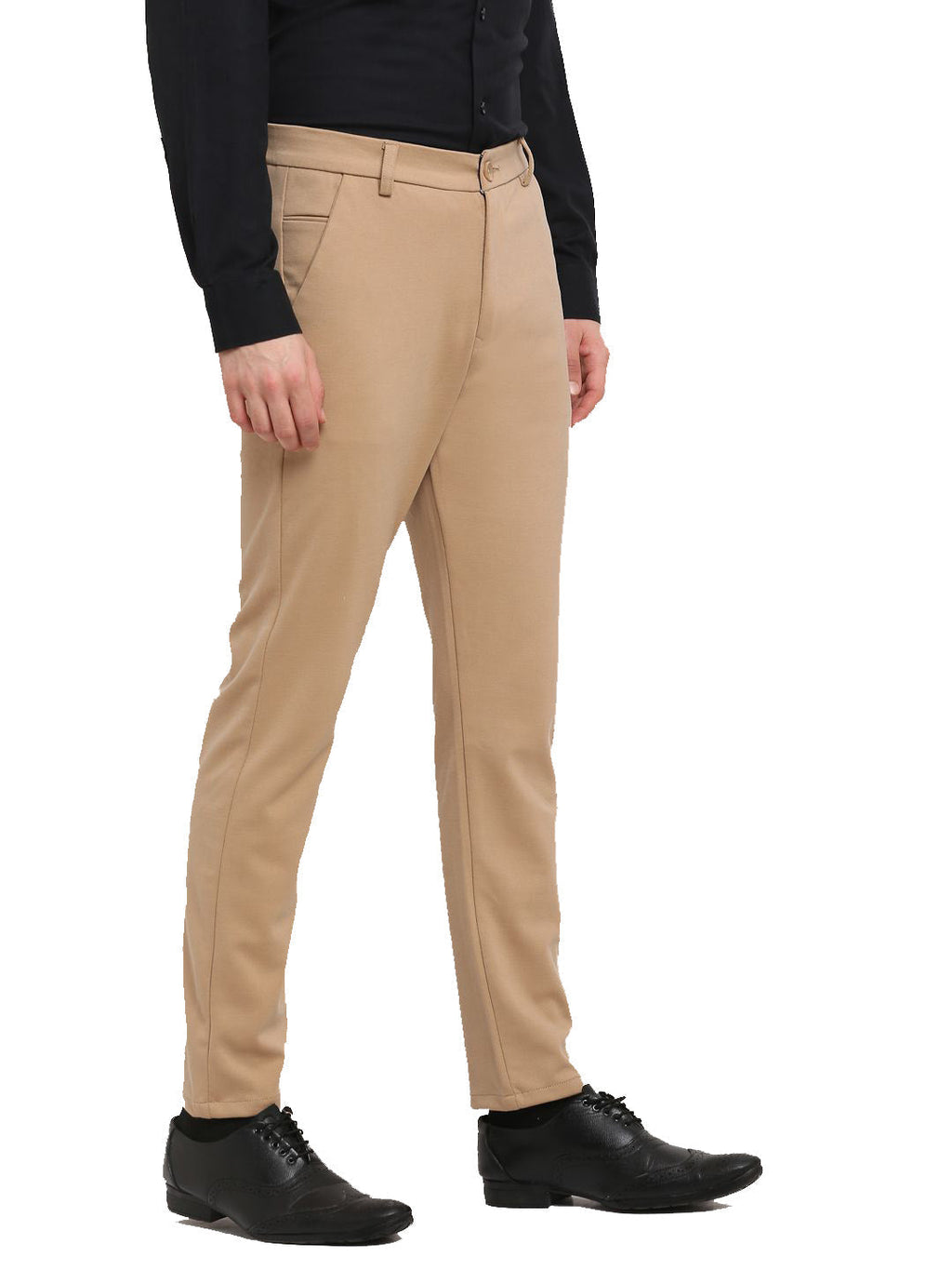 Jainish Men's Beige 4-Way Lycra Tapered Fit Trousers ( FGP 269Beige ) | Grocsy