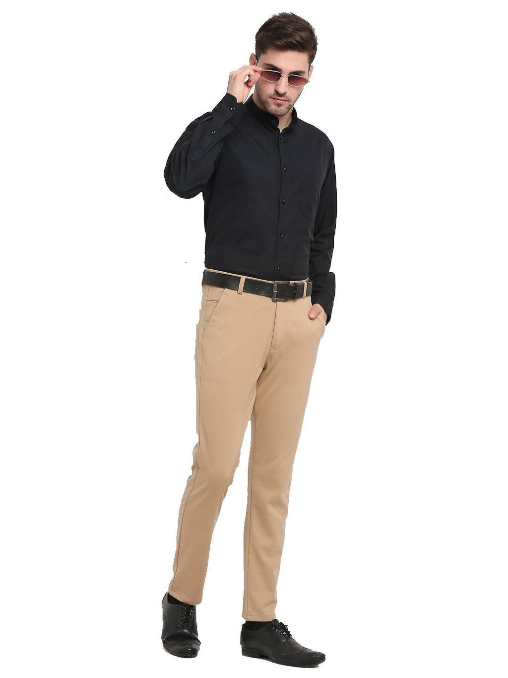 Jainish Men's Beige 4-Way Lycra Tapered Fit Trousers ( FGP 269Beige ) | Grocsy