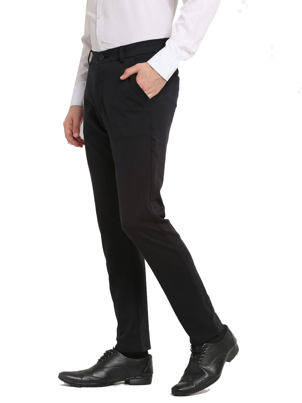 Jainish Men's Black 4-Way Lycra Tapered Fit Trousers ( FGP 269Black ) | Grocsy