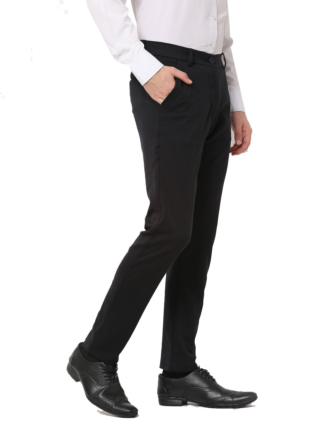 Jainish Men's Black 4-Way Lycra Tapered Fit Trousers ( FGP 269Black ) | Grocsy