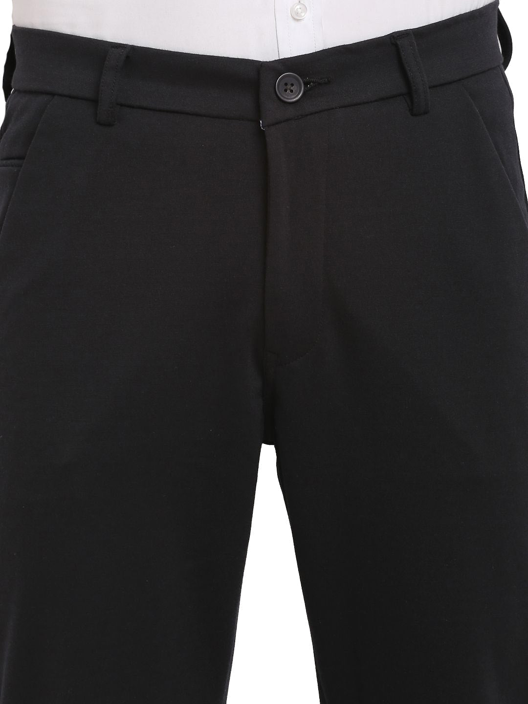 Jainish Men's Black 4-Way Lycra Tapered Fit Trousers ( FGP 269Black ) | Grocsy