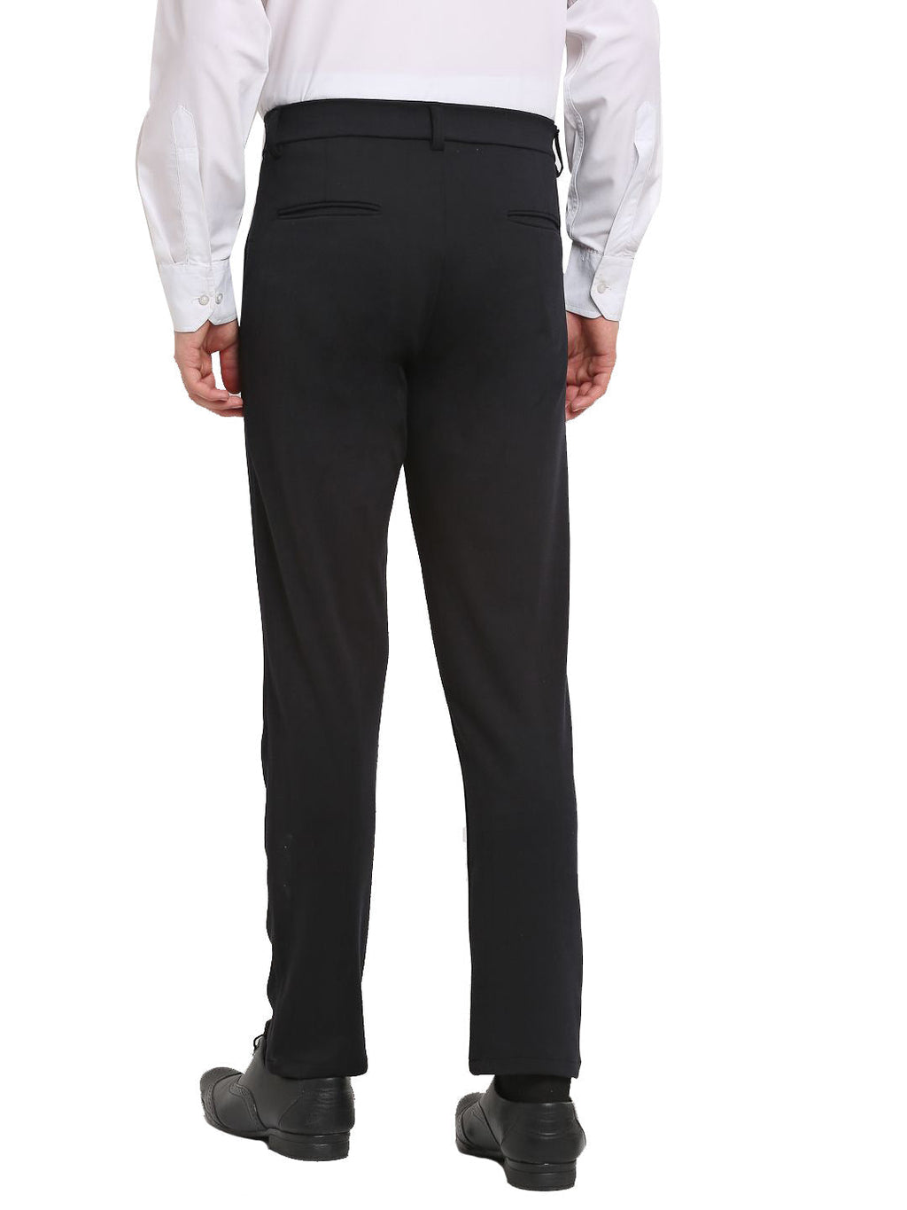 Jainish Men's Black 4-Way Lycra Tapered Fit Trousers ( FGP 269Black ) | Grocsy