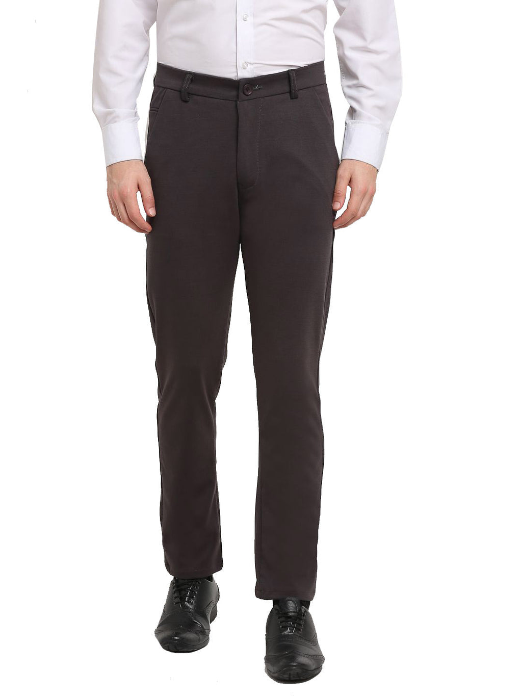 Jainish Men's Brown 4-Way Lycra Tapered Fit Trousers ( FGP 269Brown ) | Grocsy