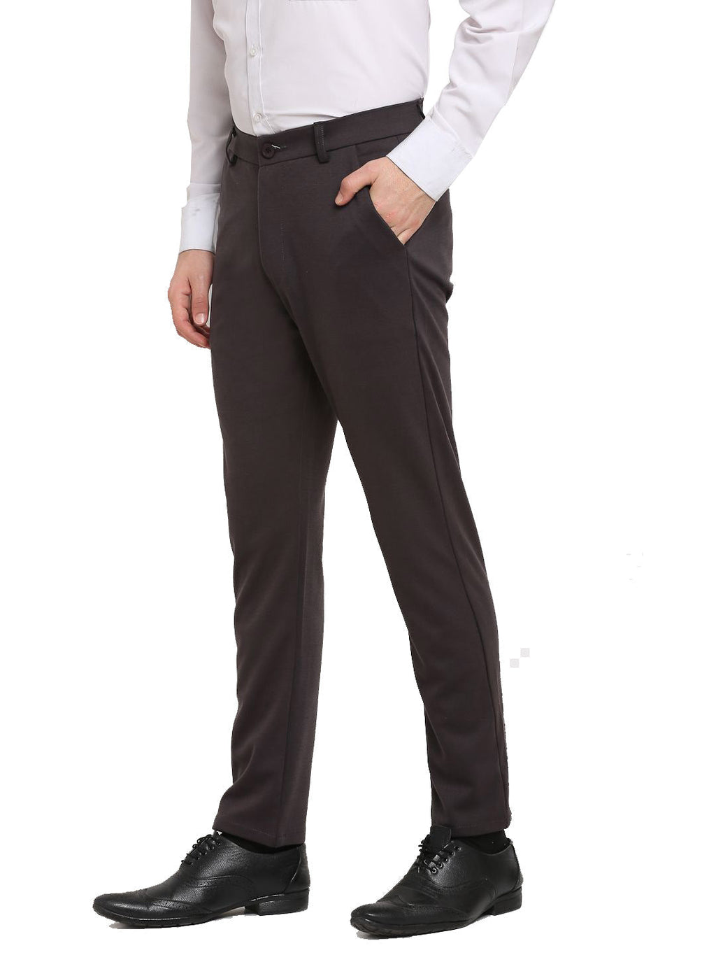 Jainish Men's Brown 4-Way Lycra Tapered Fit Trousers ( FGP 269Brown ) | Grocsy