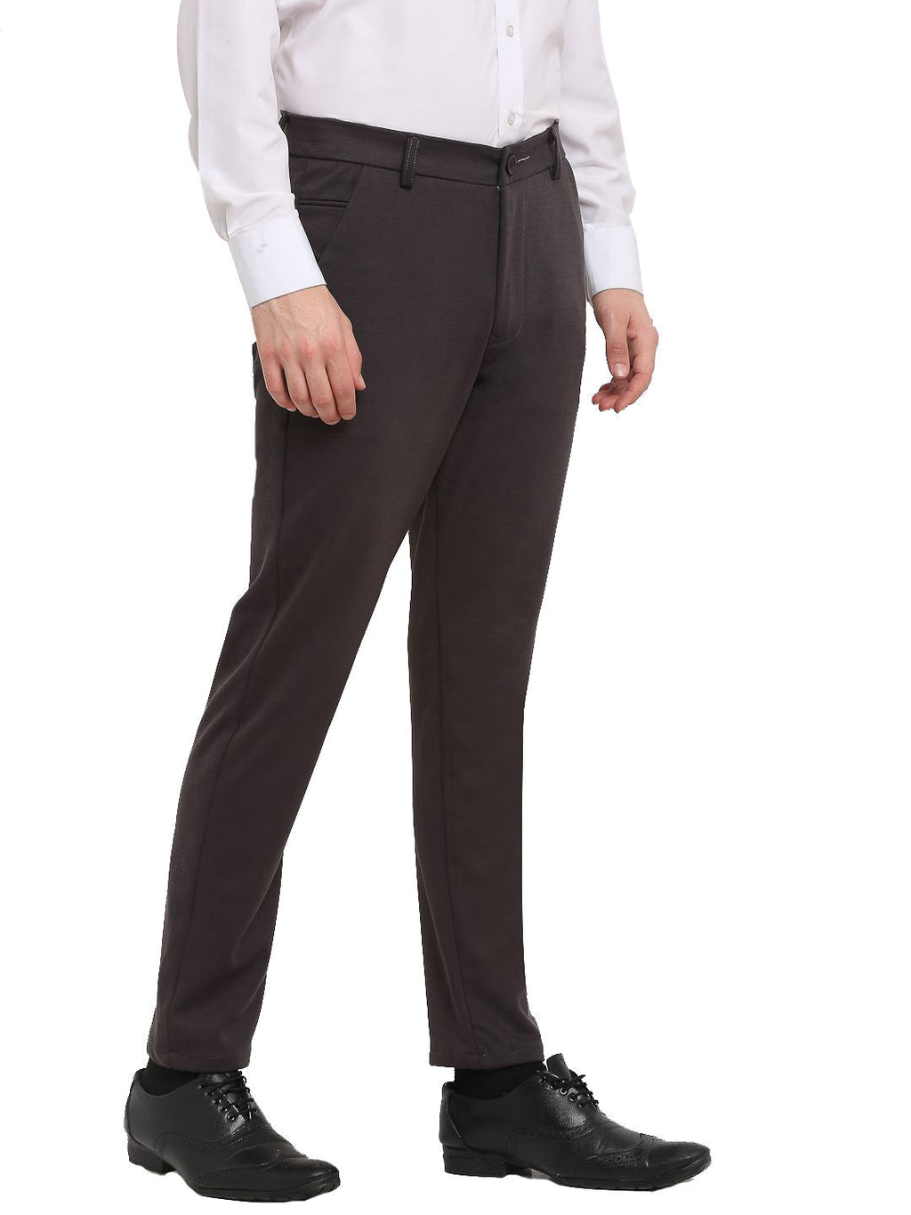 Jainish Men's Brown 4-Way Lycra Tapered Fit Trousers ( FGP 269Brown ) | Grocsy