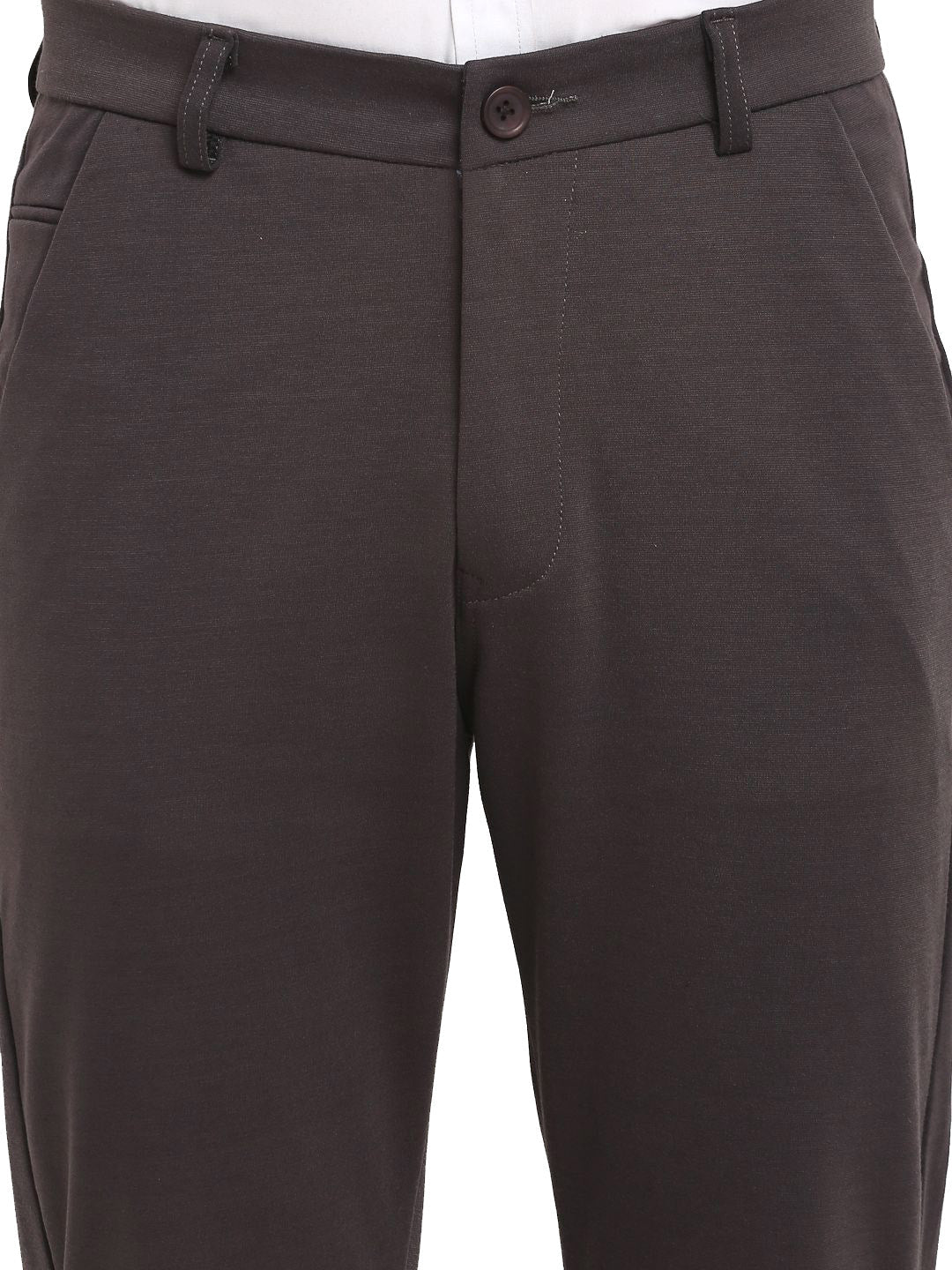 Jainish Men's Brown 4-Way Lycra Tapered Fit Trousers ( FGP 269Brown ) | Grocsy