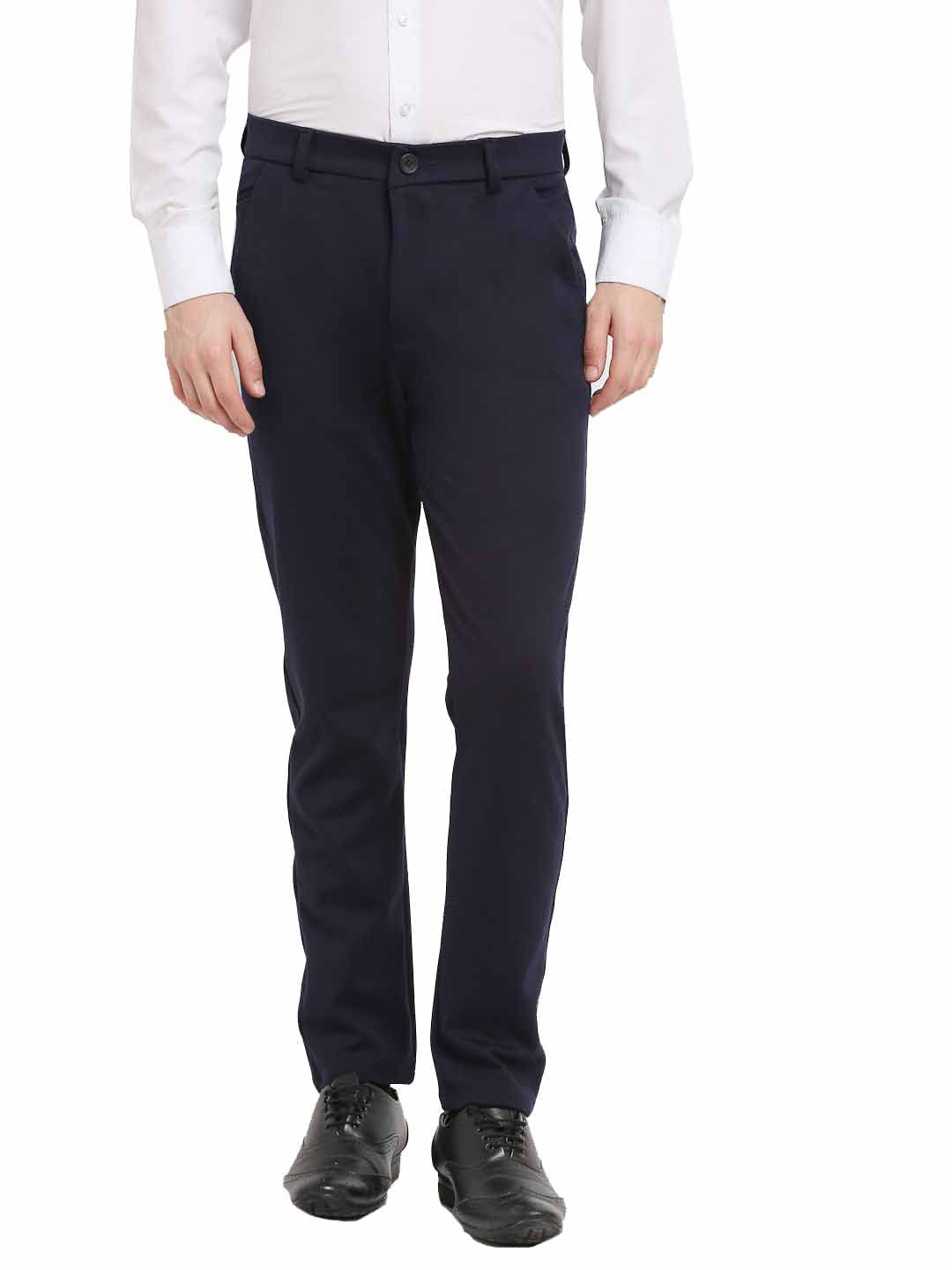 Jainish Men's Navy Blue 4-Way Lycra Tapered Fit Trousers ( FGP 269Navy ) | Grocsy