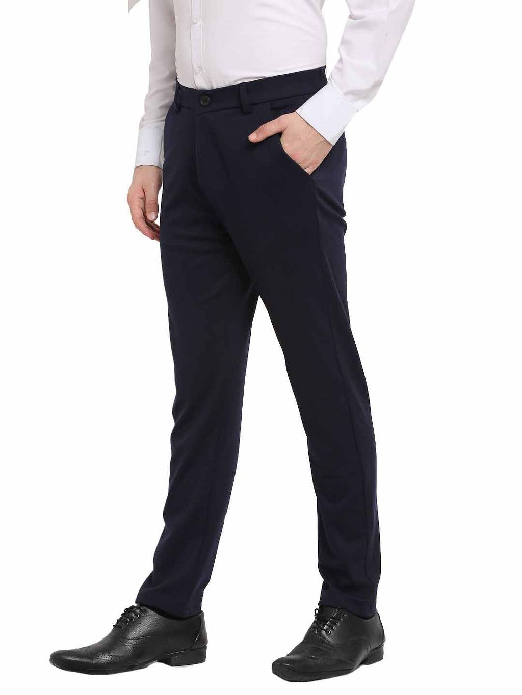 Jainish Men's Navy Blue 4-Way Lycra Tapered Fit Trousers ( FGP 269Navy ) | Grocsy