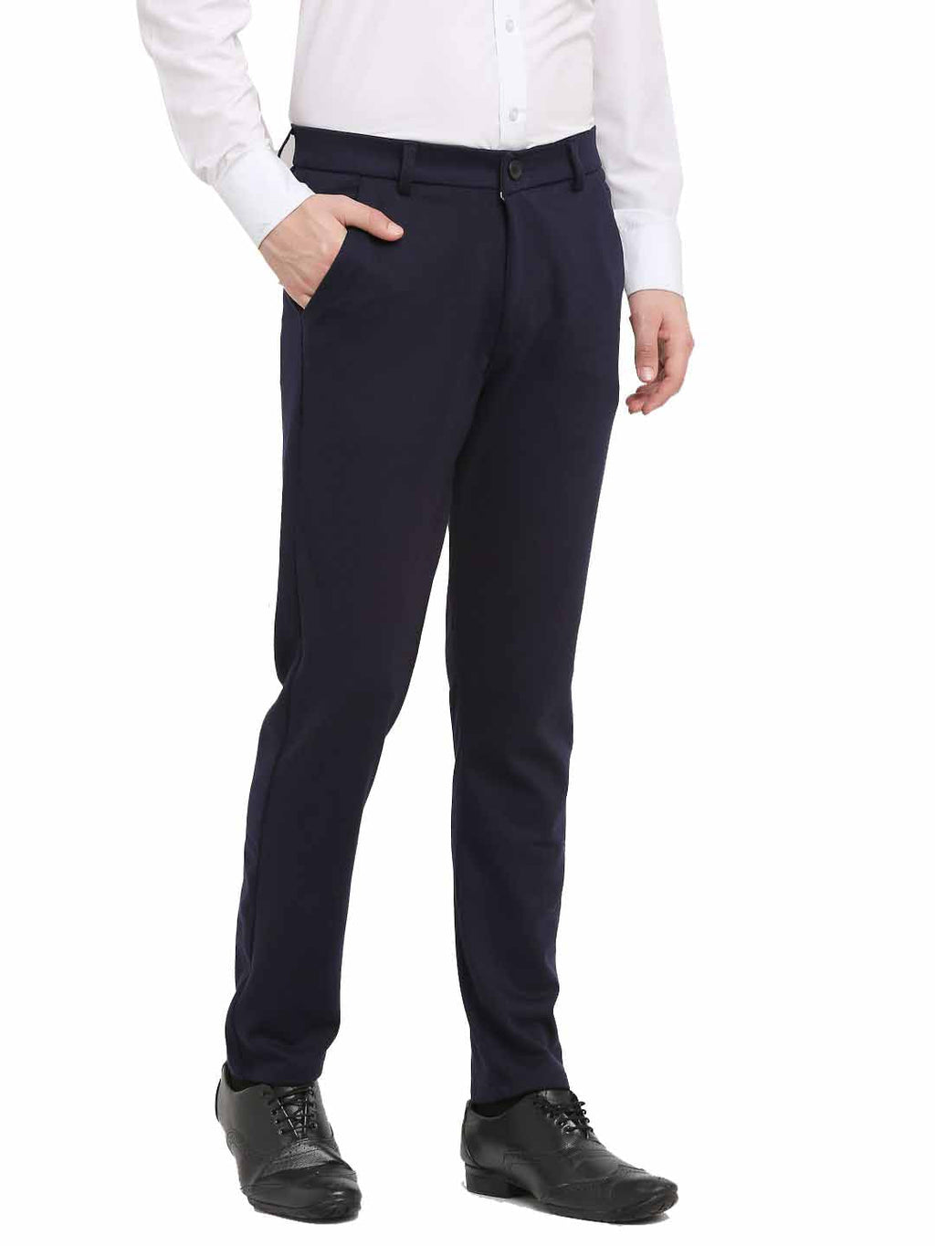 Jainish Men's Navy Blue 4-Way Lycra Tapered Fit Trousers ( FGP 269Navy ) | Grocsy