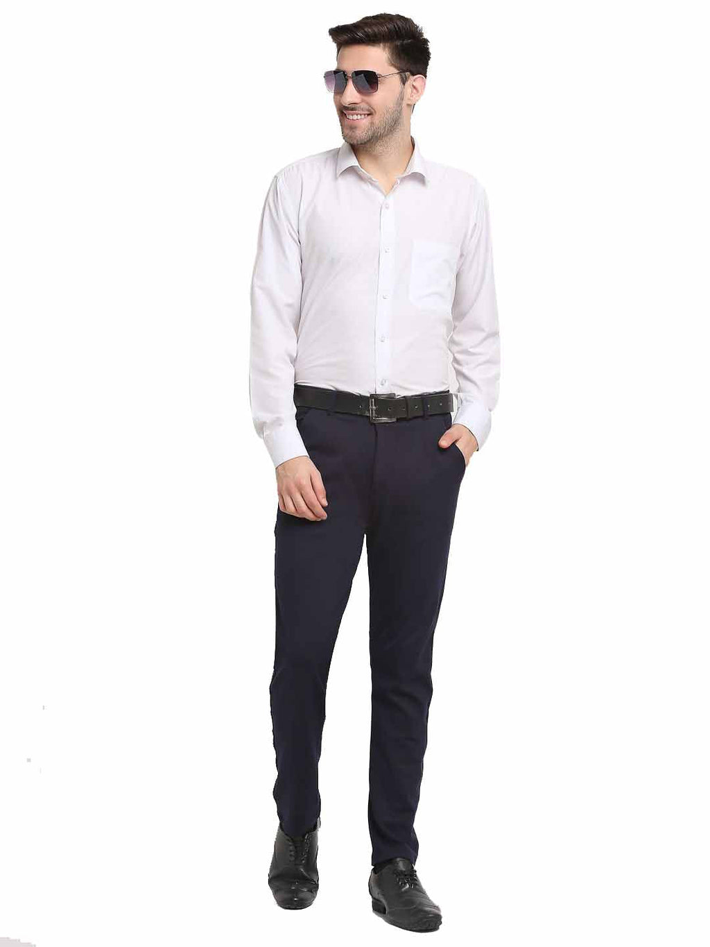 Jainish Men's Navy Blue 4-Way Lycra Tapered Fit Trousers ( FGP 269Navy ) | Grocsy