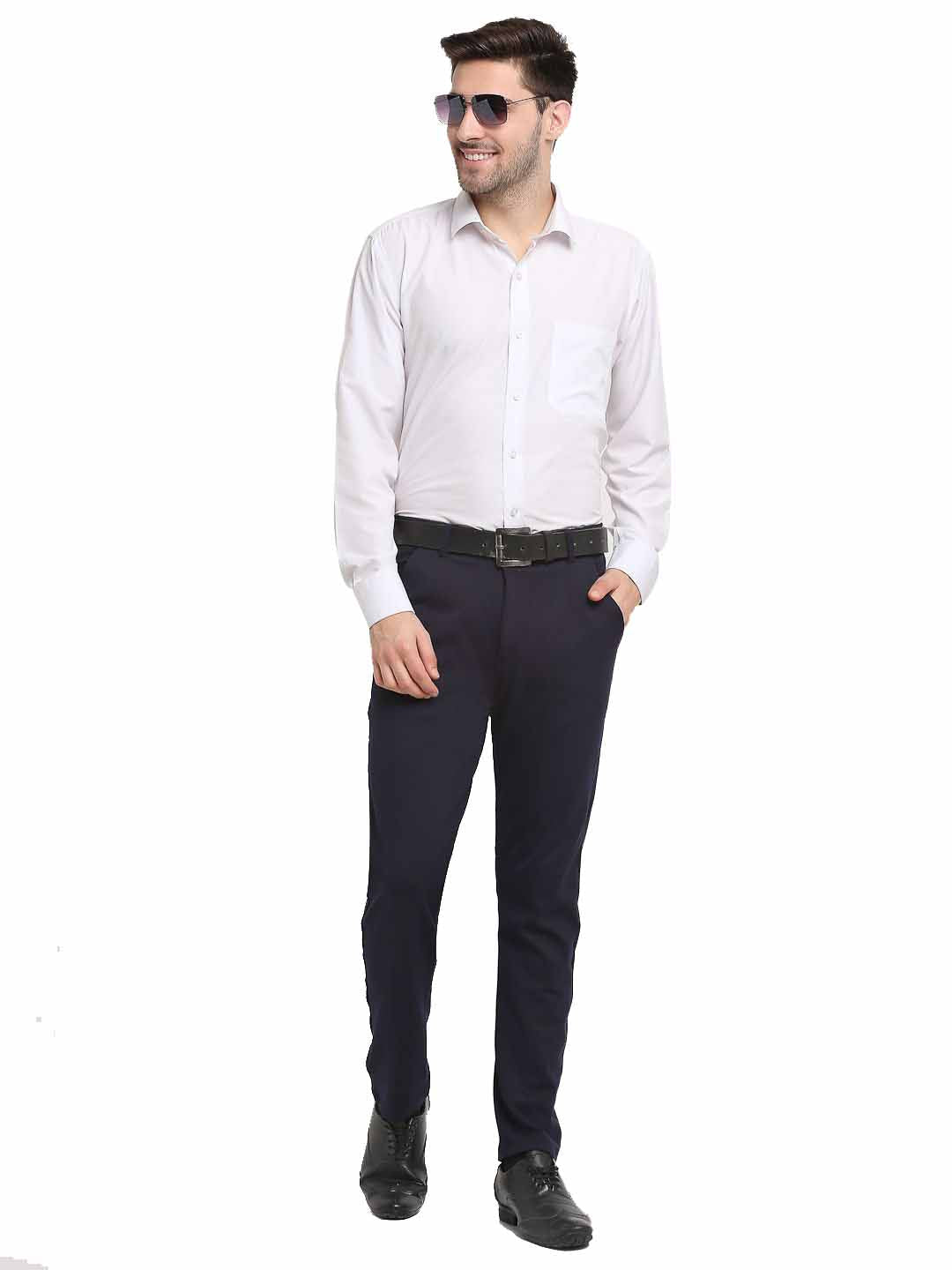 Jainish Men's Navy Blue 4-Way Lycra Tapered Fit Trousers ( FGP 269Navy ) | Grocsy