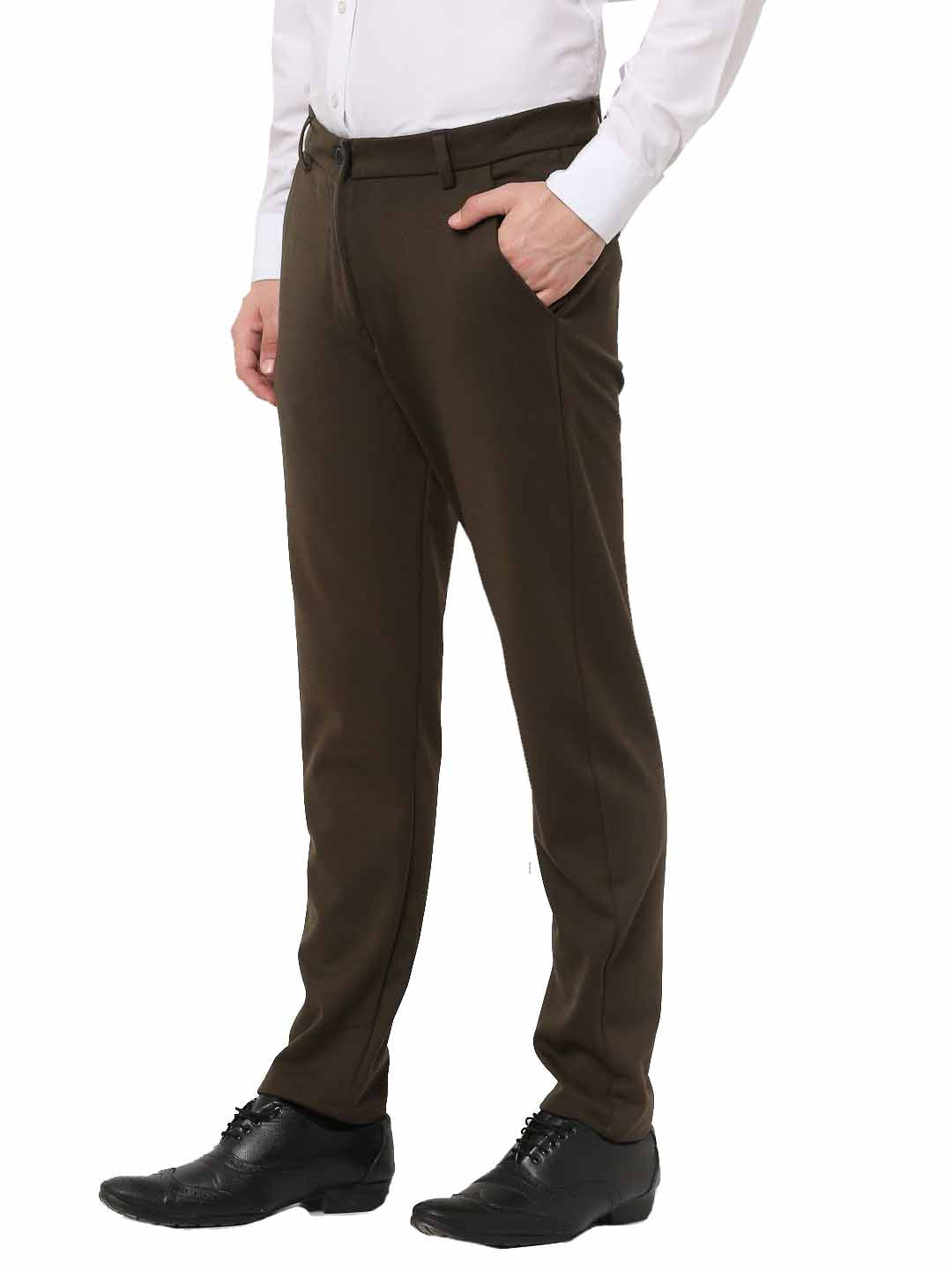 Jainish Men's Olive 4-Way Lycra Tapered Fit Trousers ( FGP 269Olive ) | Grocsy