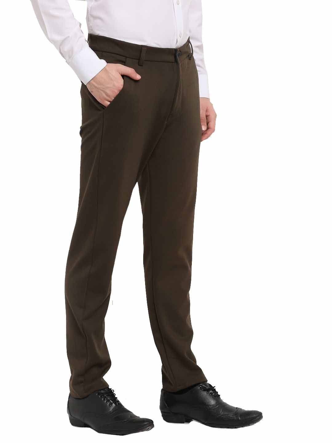 Jainish Men's Olive 4-Way Lycra Tapered Fit Trousers ( FGP 269Olive ) | Grocsy