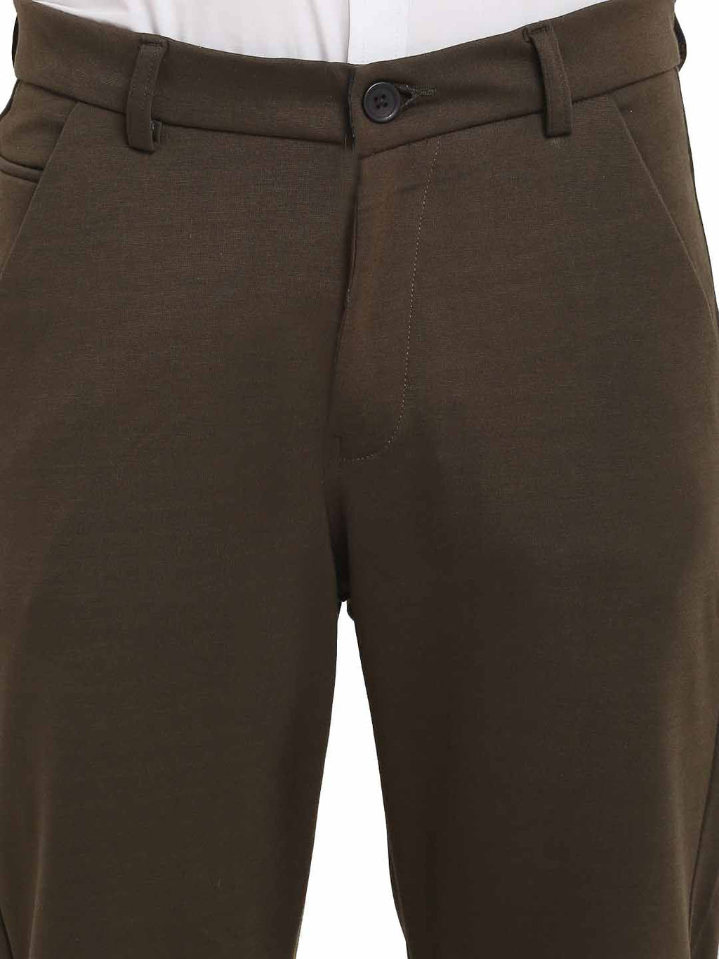 Jainish Men's Olive 4-Way Lycra Tapered Fit Trousers ( FGP 269Olive ) | Grocsy