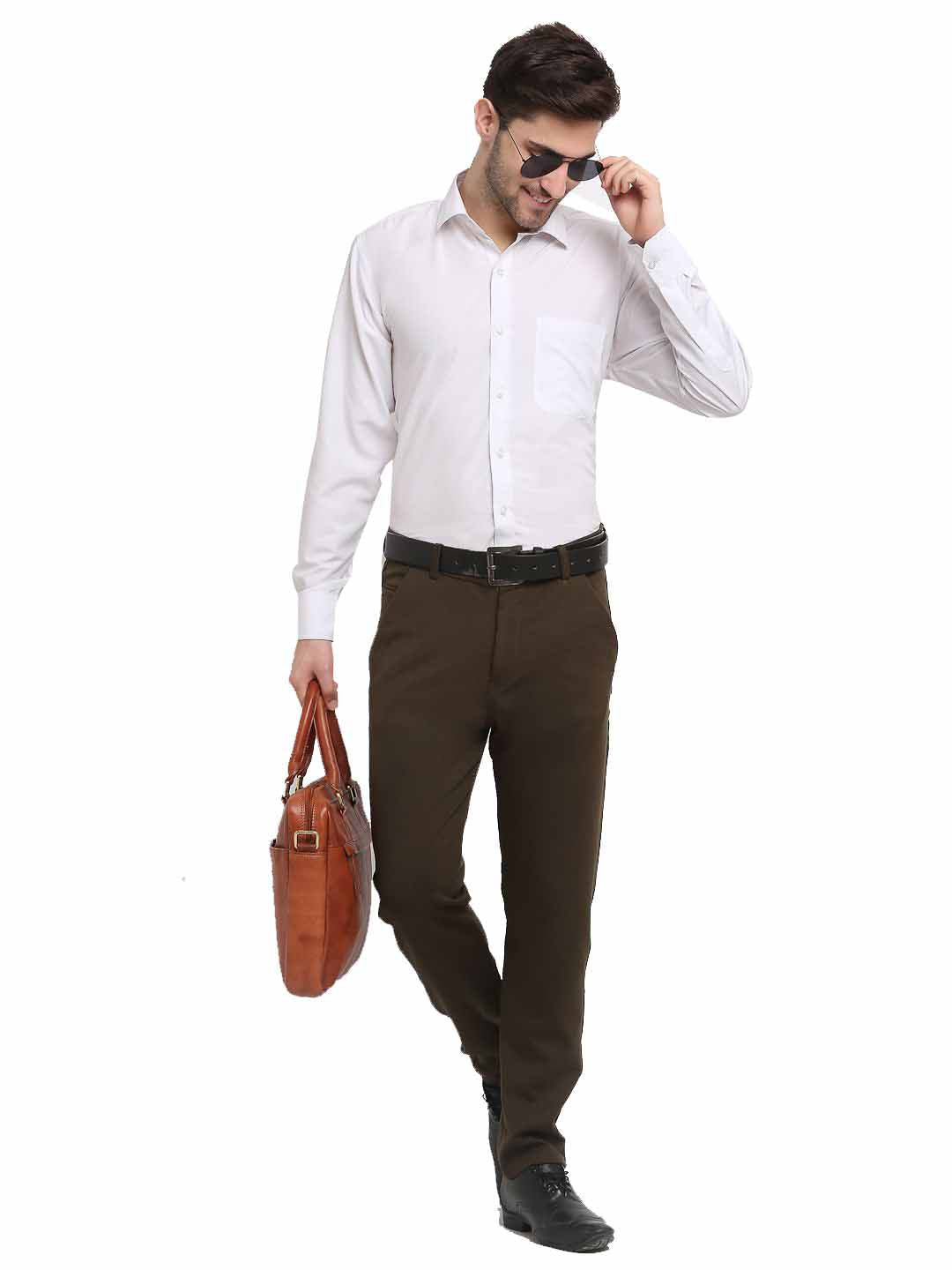 Jainish Men's Olive 4-Way Lycra Tapered Fit Trousers ( FGP 269Olive ) | Grocsy