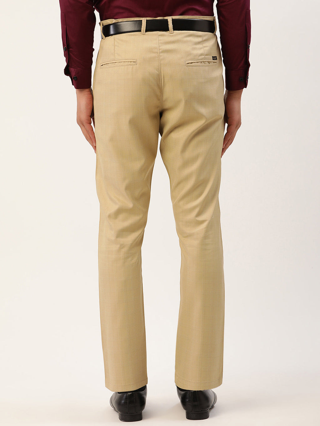 Jainish Men's Beige Checked Formal Trousers ( FGP 270 Beige ) | Grocsy
