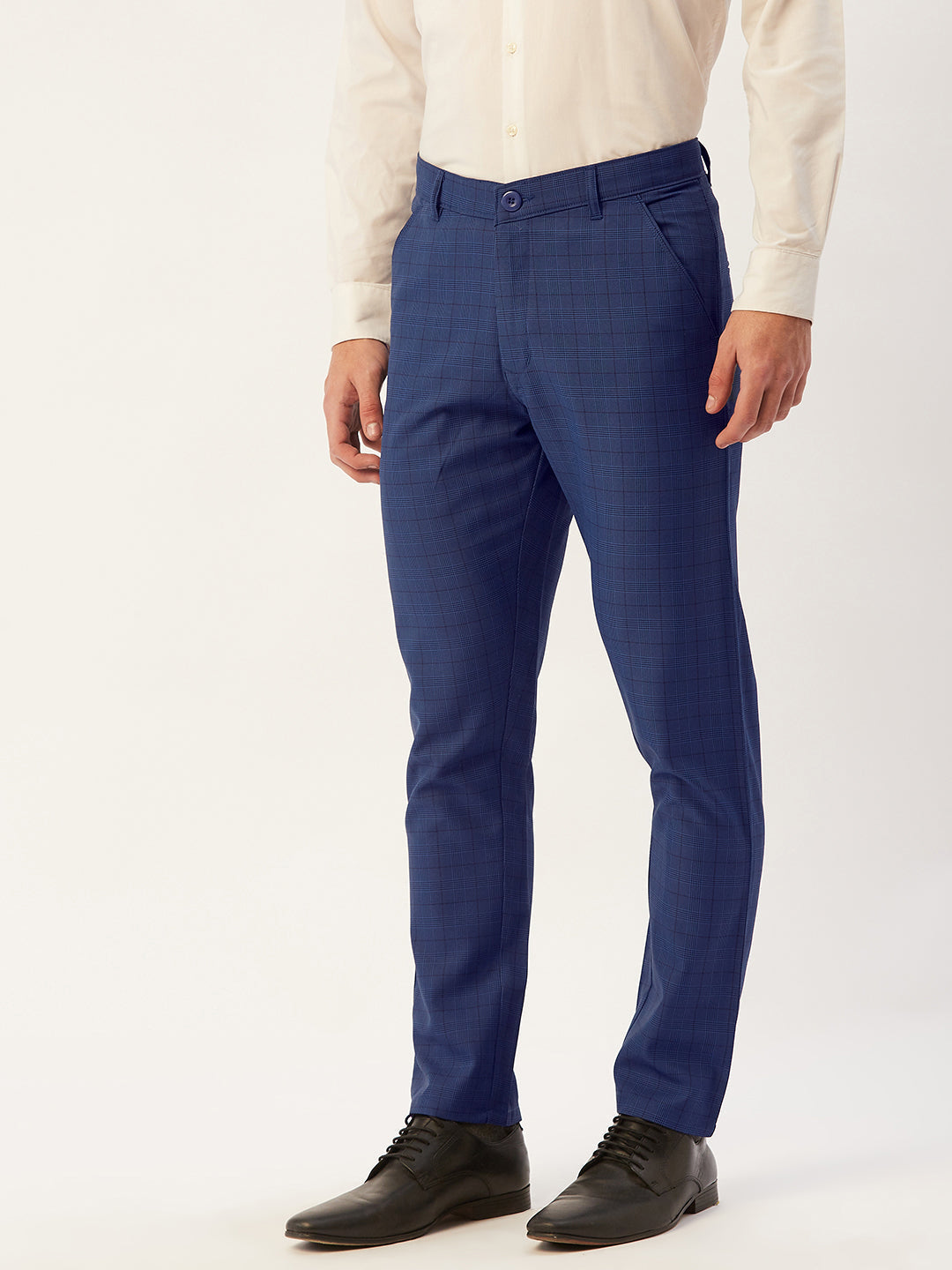 Jainish Men's Blue Checked Formal Trousers ( FGP 270 Blue ) | Grocsy