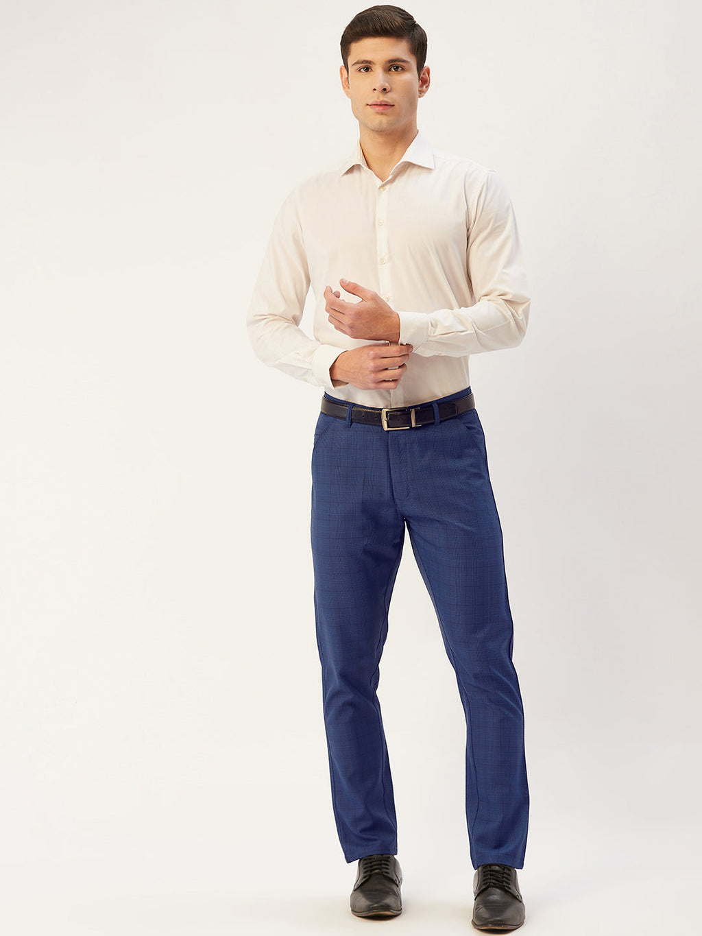 Jainish Men's Blue Checked Formal Trousers ( FGP 270 Blue ) | Grocsy