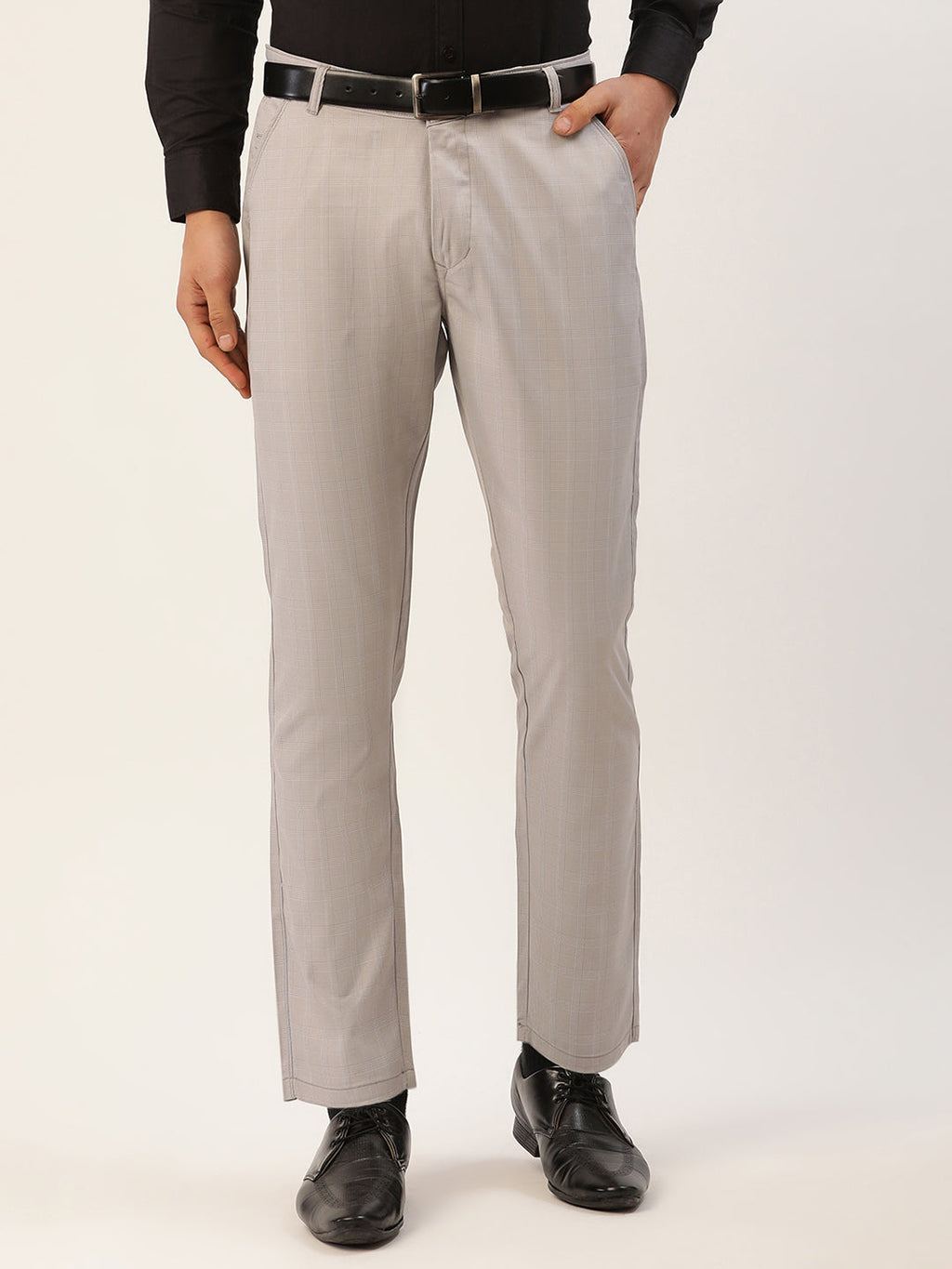 Jainish Men's Grey Checked Formal Trousers ( FGP 270 Grey ) | Grocsy