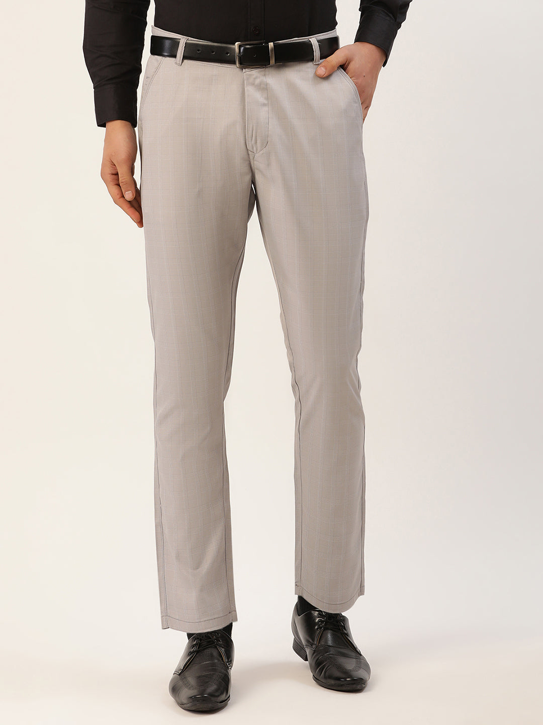 Jainish Men's Grey Checked Formal Trousers ( FGP 270 Grey ) | Grocsy
