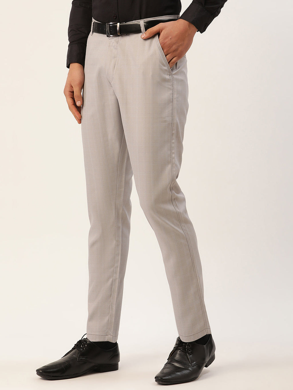 Jainish Men's Grey Checked Formal Trousers ( FGP 270 Grey ) | Grocsy