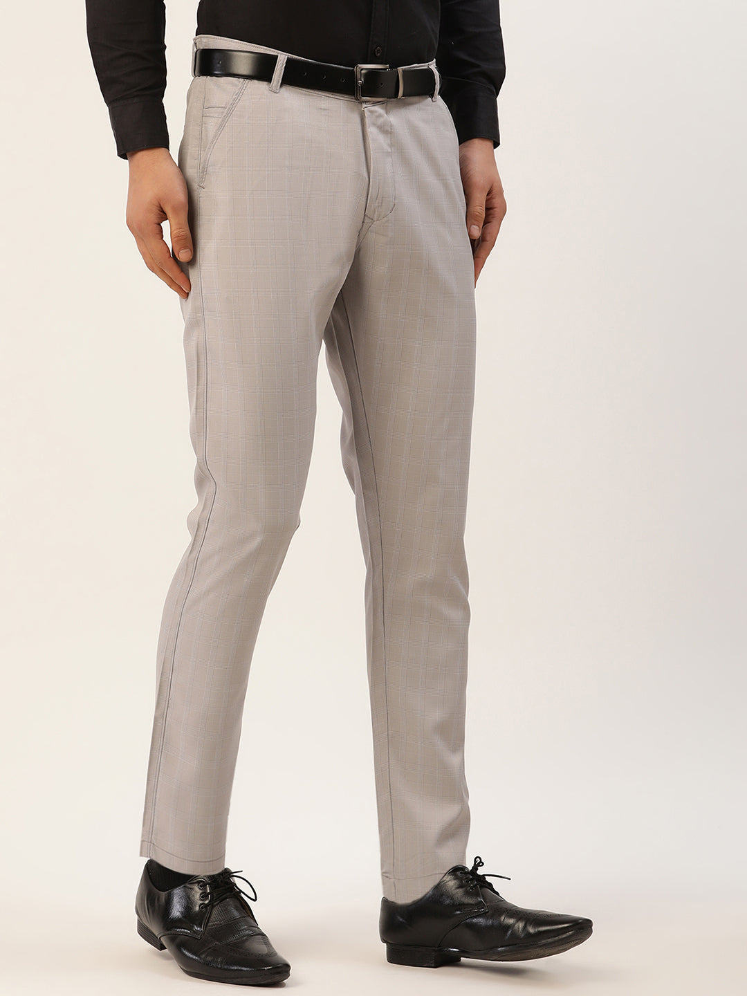 Jainish Men's Grey Checked Formal Trousers ( FGP 270 Grey ) | Grocsy