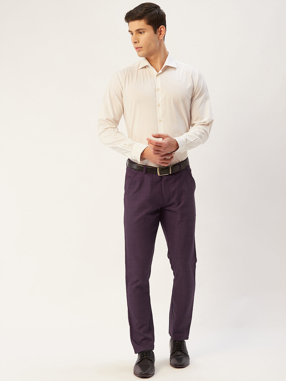 Jainish Men's Maroon Checked Formal Trousers ( FGP 270 Maroon ) | Grocsy