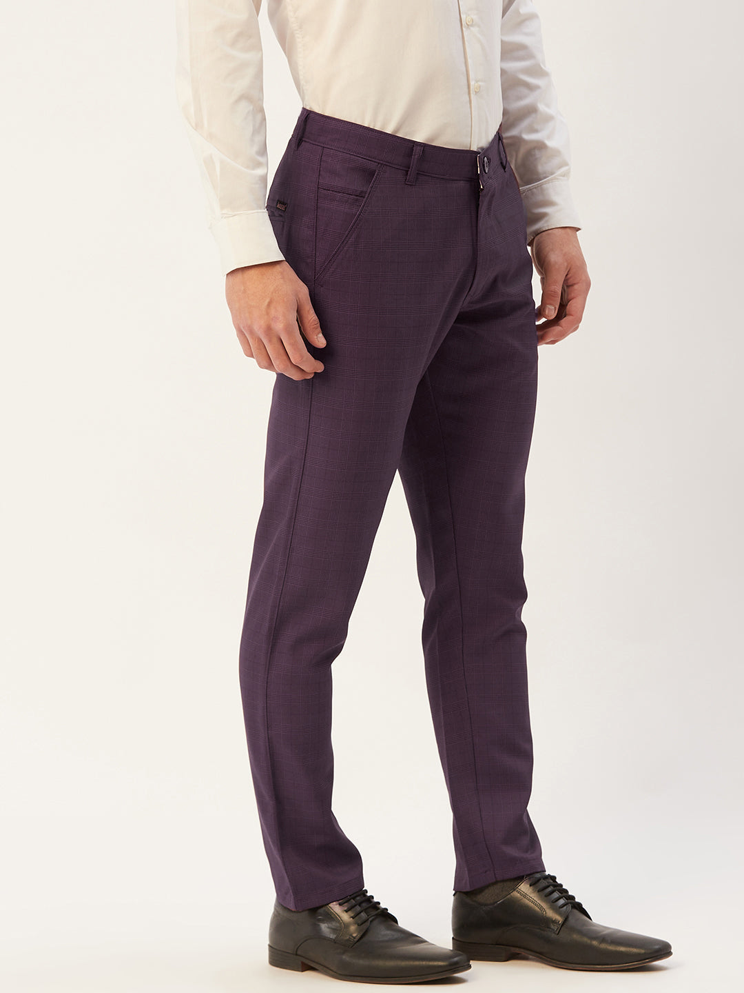 Jainish Men's Maroon Checked Formal Trousers ( FGP 270 Maroon ) | Grocsy