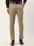 Jainish Men's Beige Tartan Checked Formal Trousers ( FGP 271 Beige ) | Grocsy