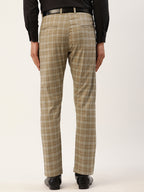 Jainish Men's Beige Tartan Checked Formal Trousers ( FGP 271 Beige ) | Grocsy