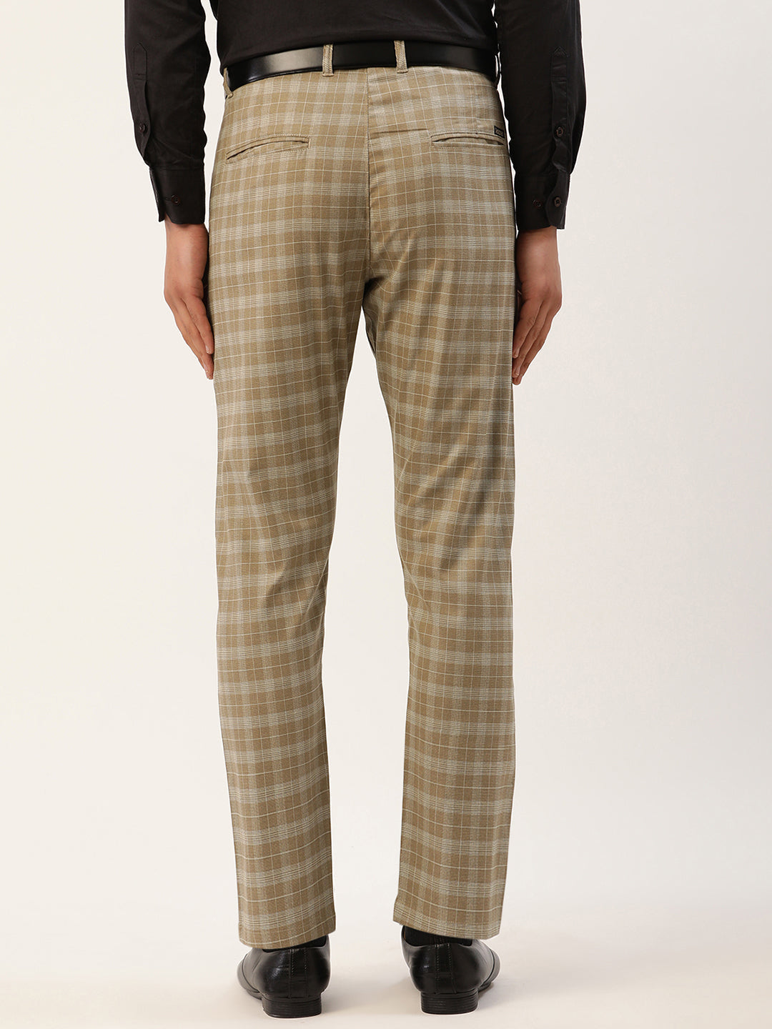 Jainish Men's Beige Tartan Checked Formal Trousers ( FGP 271 Beige ) | Grocsy