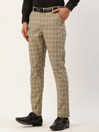 Jainish Men's Beige Tartan Checked Formal Trousers ( FGP 271 Beige ) | Grocsy