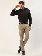 Jainish Men's Beige Tartan Checked Formal Trousers ( FGP 271 Beige ) | Grocsy