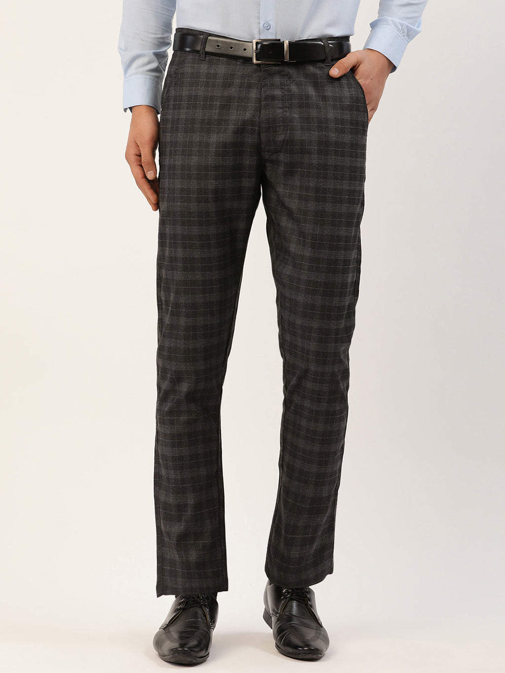 Jainish Men's Black Tartan Checked Formal Trousers ( FGP 271 Black ) | Grocsy
