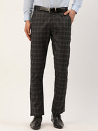 Jainish Men's Black Tartan Checked Formal Trousers ( FGP 271 Black ) | Grocsy