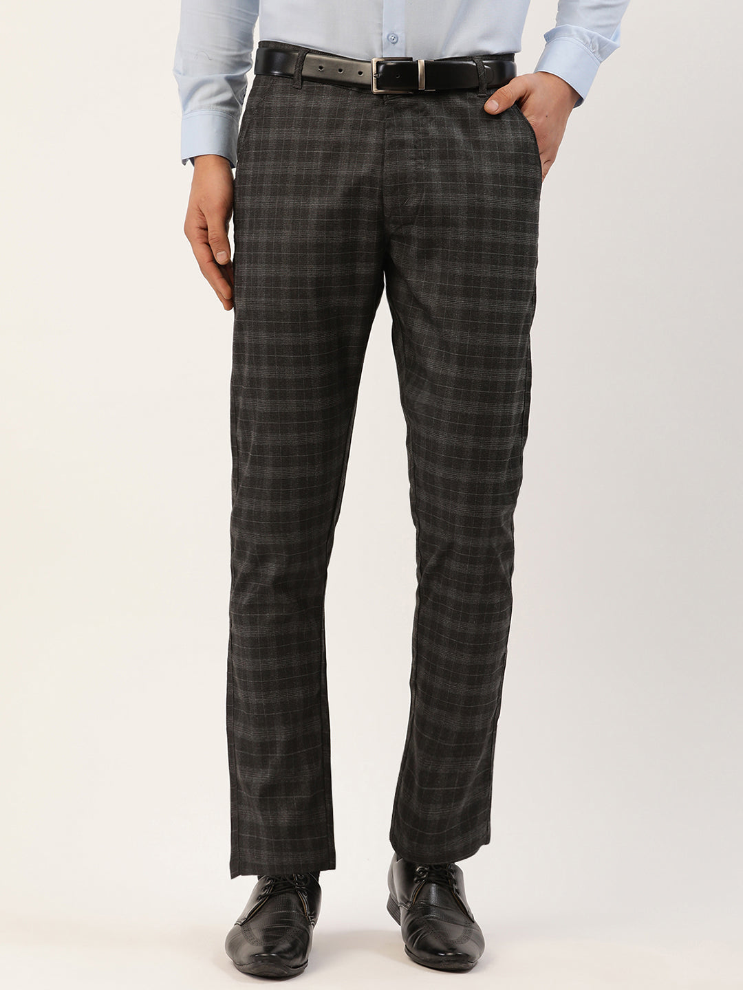 Jainish Men's Black Tartan Checked Formal Trousers ( FGP 271 Black ) | Grocsy