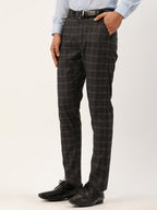 Jainish Men's Black Tartan Checked Formal Trousers ( FGP 271 Black ) | Grocsy