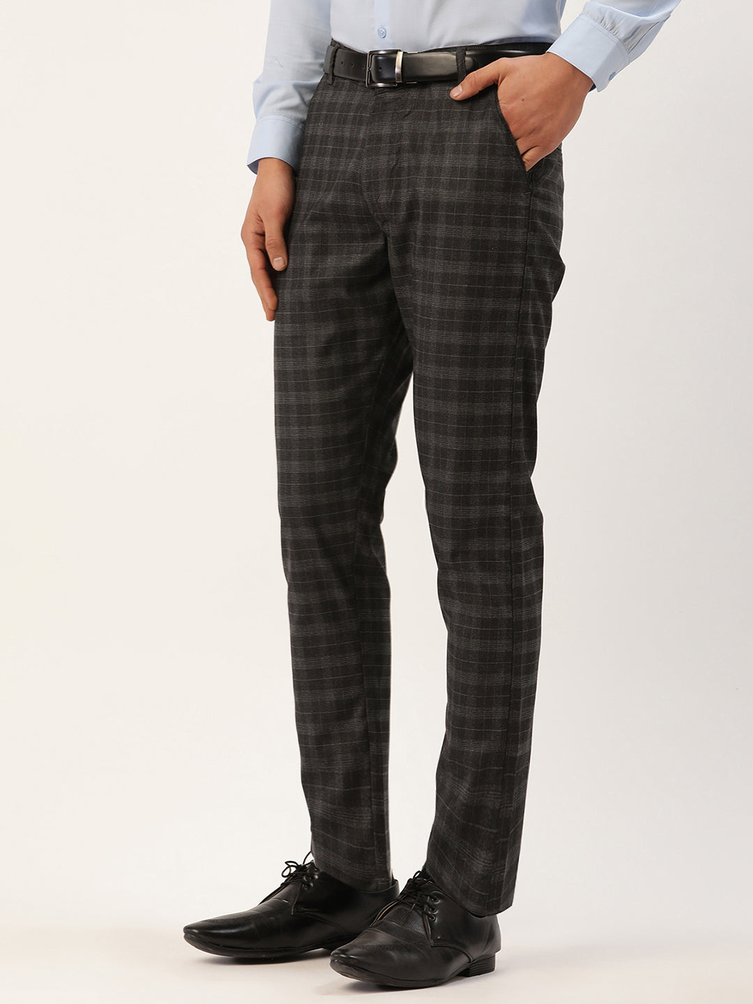 Jainish Men's Black Tartan Checked Formal Trousers ( FGP 271 Black ) | Grocsy