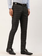 Jainish Men's Black Tartan Checked Formal Trousers ( FGP 271 Black ) | Grocsy