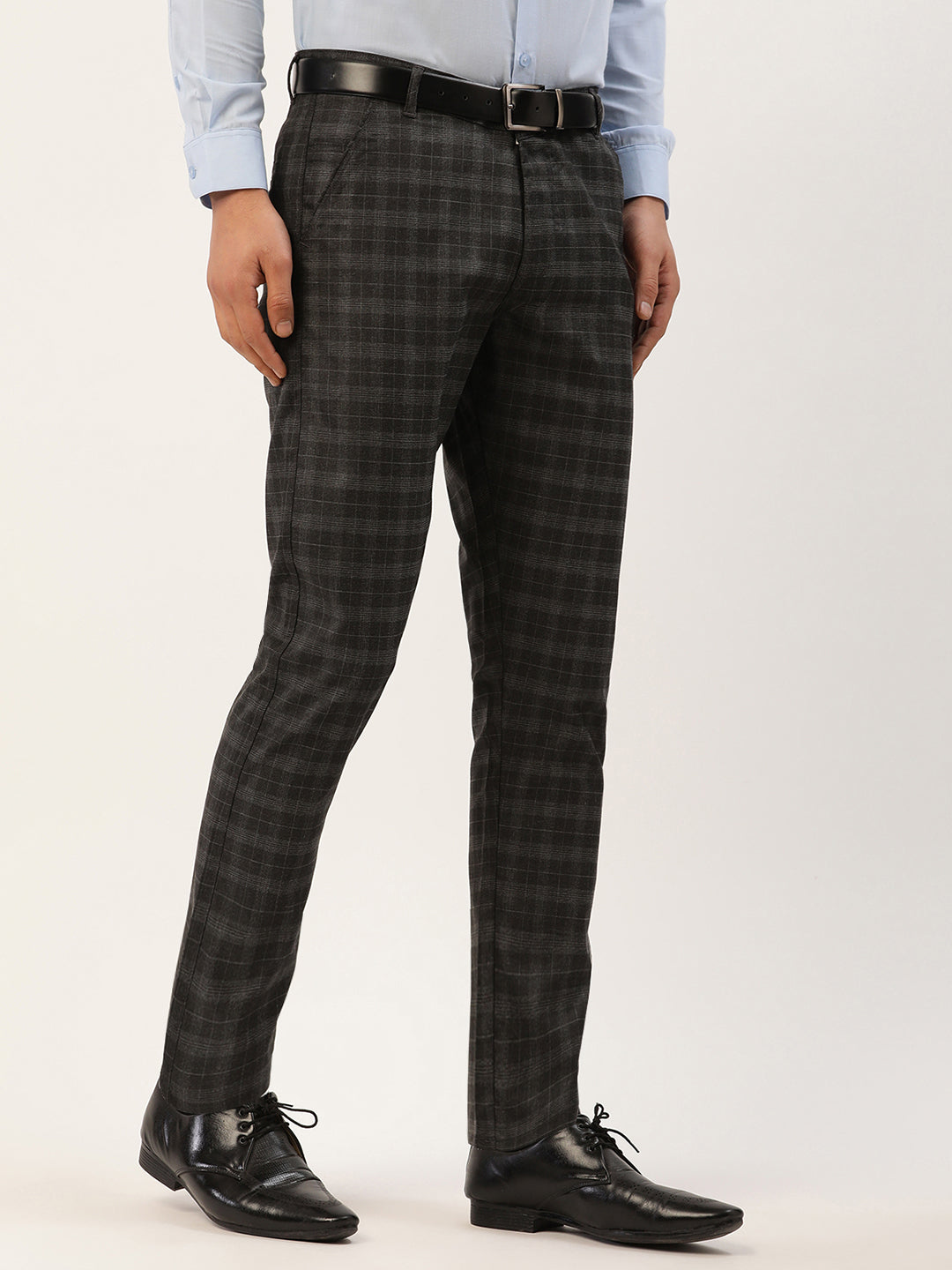 Jainish Men's Black Tartan Checked Formal Trousers ( FGP 271 Black ) | Grocsy