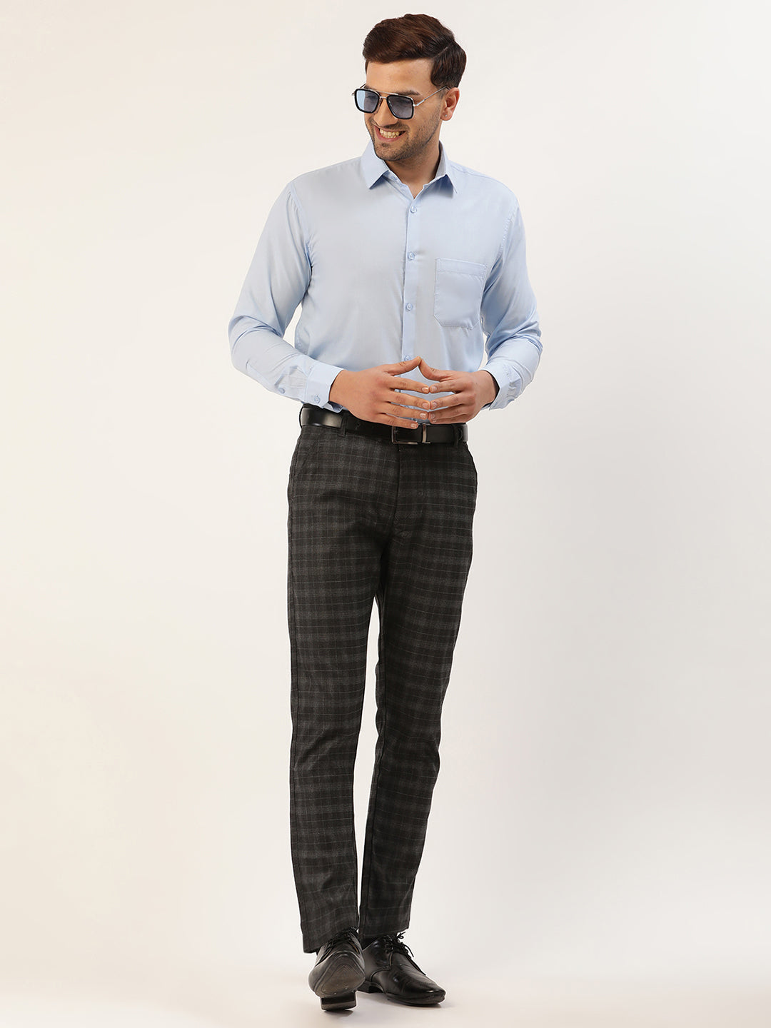 Jainish Men's Black Tartan Checked Formal Trousers ( FGP 271 Black ) | Grocsy