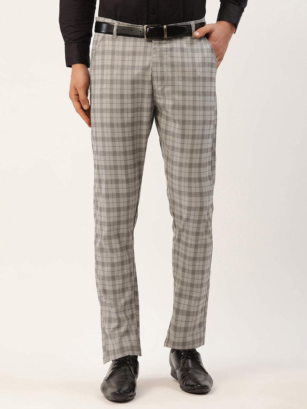 Jainish Men's Grey Tartan Checked Formal Trousers ( FGP 271 Grey ) | Grocsy