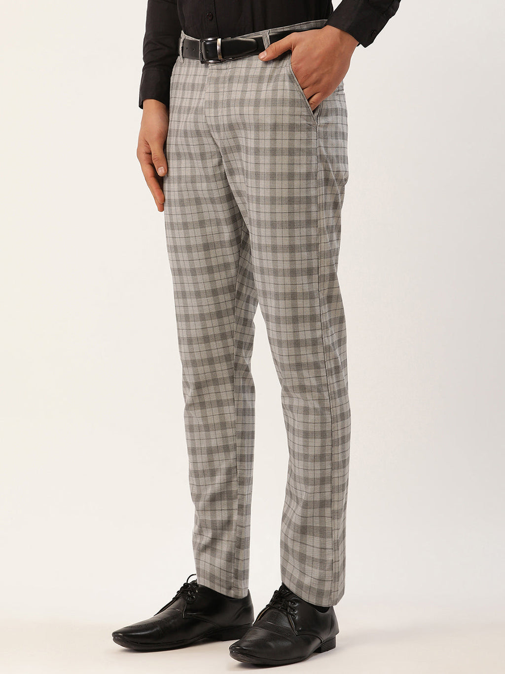 Jainish Men's Grey Tartan Checked Formal Trousers ( FGP 271 Grey ) | Grocsy